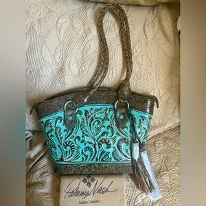 PATRICIA NASH Zorita Turquoise Leather Satchel Bag NWT